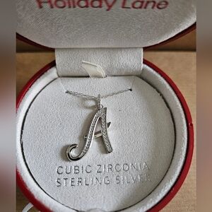 Cubic Zirconia Sterling Silver Initial A Necklace